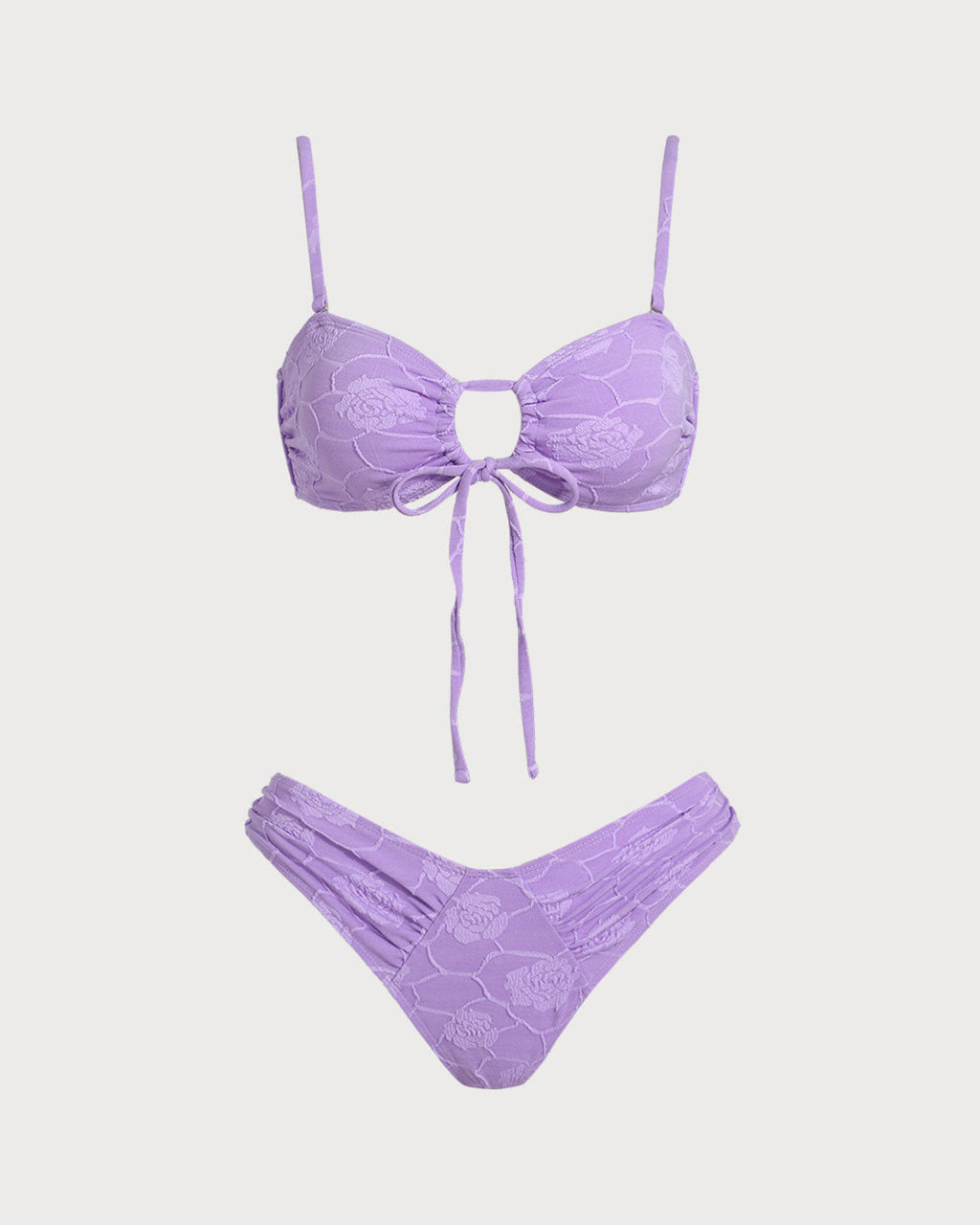 Textured Bandeau Bikini Set in Purple Floral Design