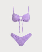 Textured Bandeau Bikini Set in Purple Floral Design