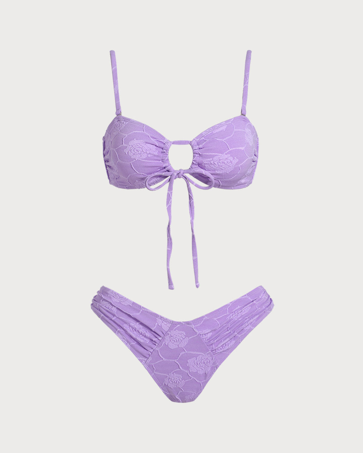 Textured Bandeau Bikini Set in Purple Floral Design