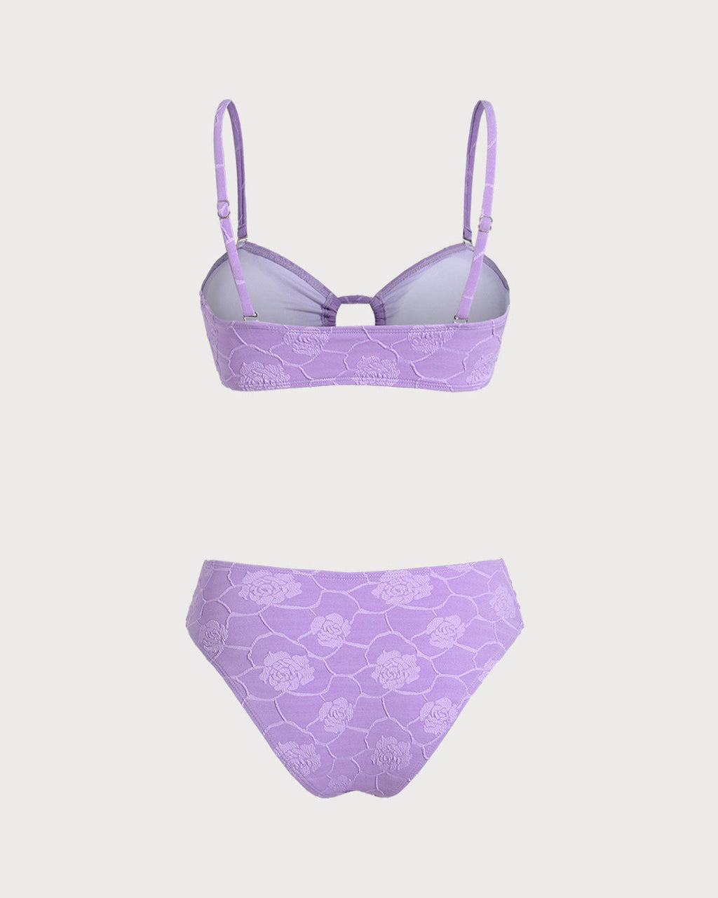 Textured Bandeau Bikini Set in Purple Floral Design