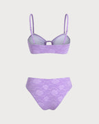 Textured Bandeau Bikini Set in Purple Floral Design