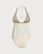 Off-White Low-Rise Halter Tankini Set