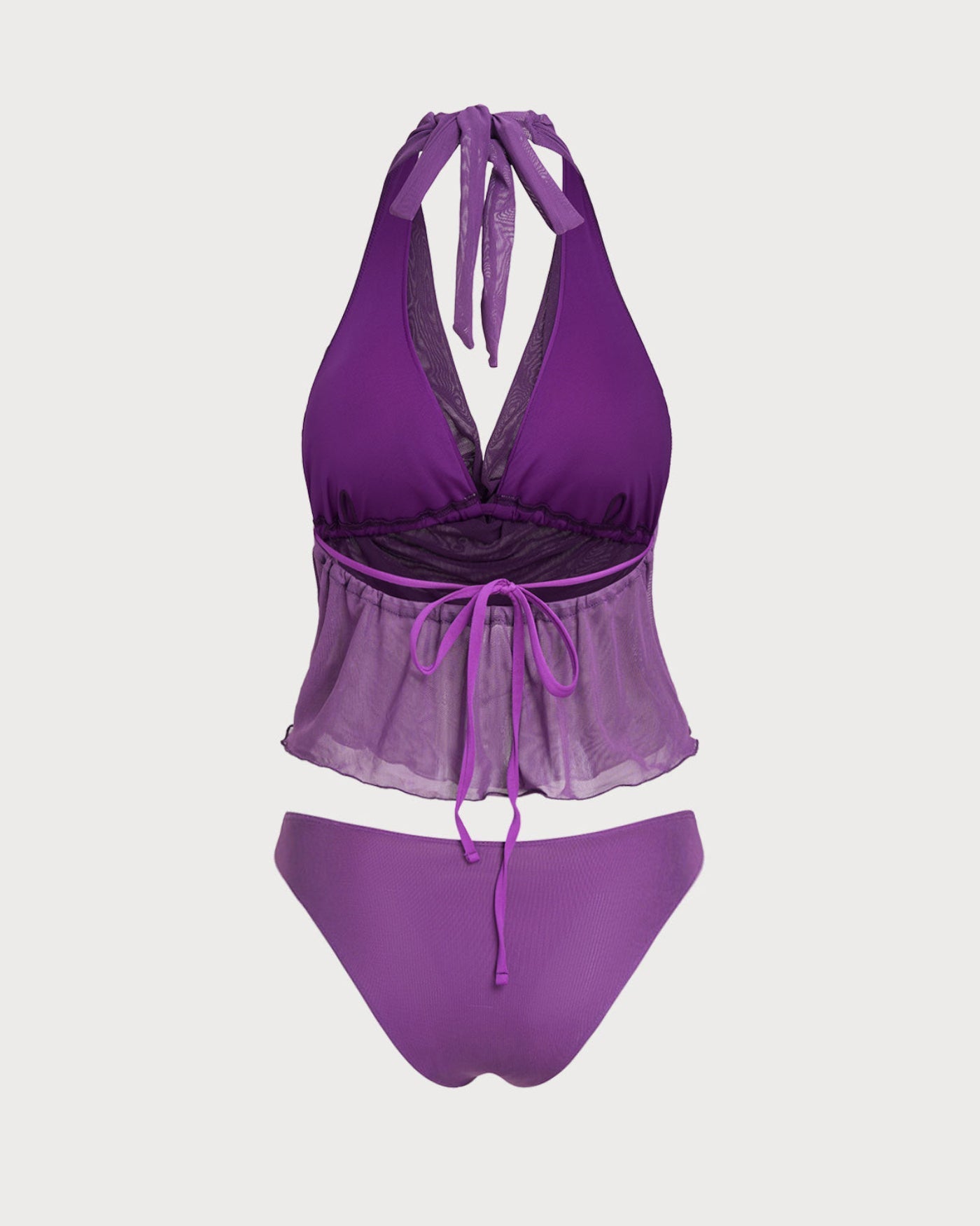 Purple Tie-Waist Tankini Set with Elastic Waist
