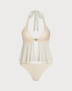 Off-White Low-Rise Halter Tankini Set