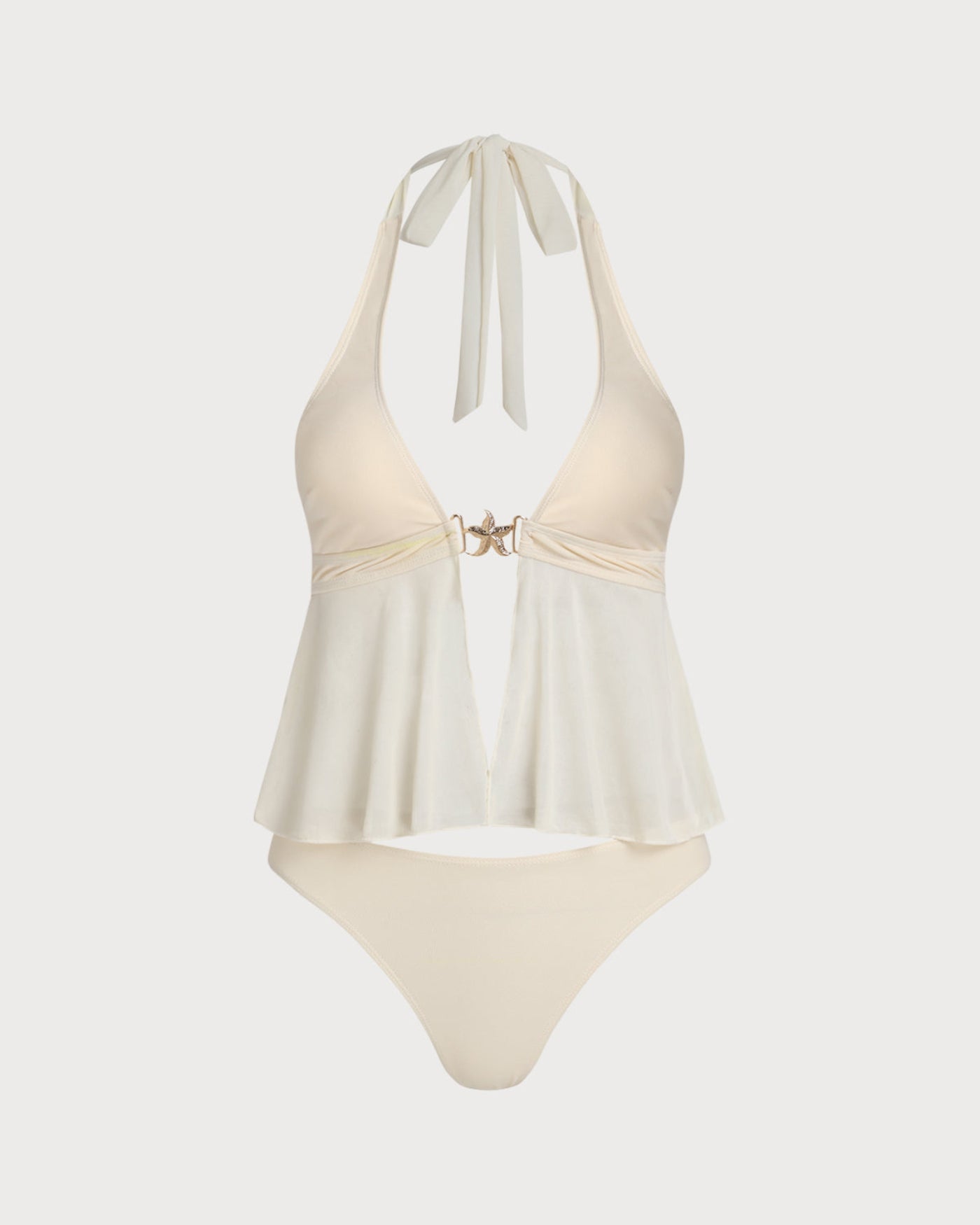 Off-White Low-Rise Halter Tankini Set