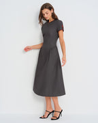 Grey Midi Dress with Round Neck