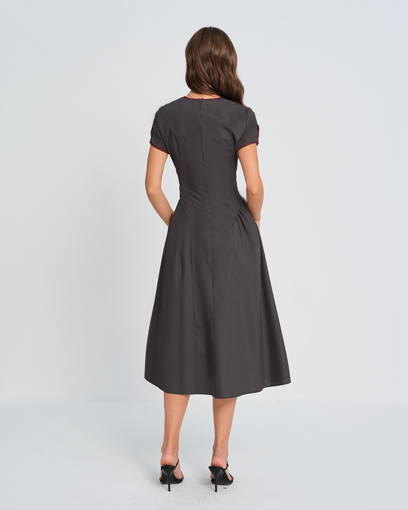 Grey Midi Dress with Round Neck