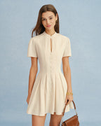 Apricot Mandarin Collar Cut-Out Mini Dress