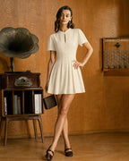 Apricot Mandarin Collar Cut-Out Mini Dress