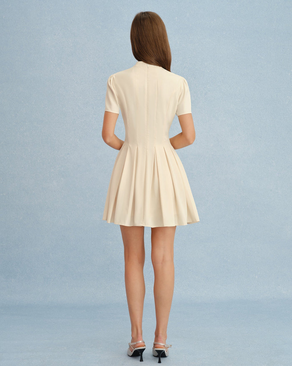 Apricot Mandarin Collar Cut-Out Mini Dress