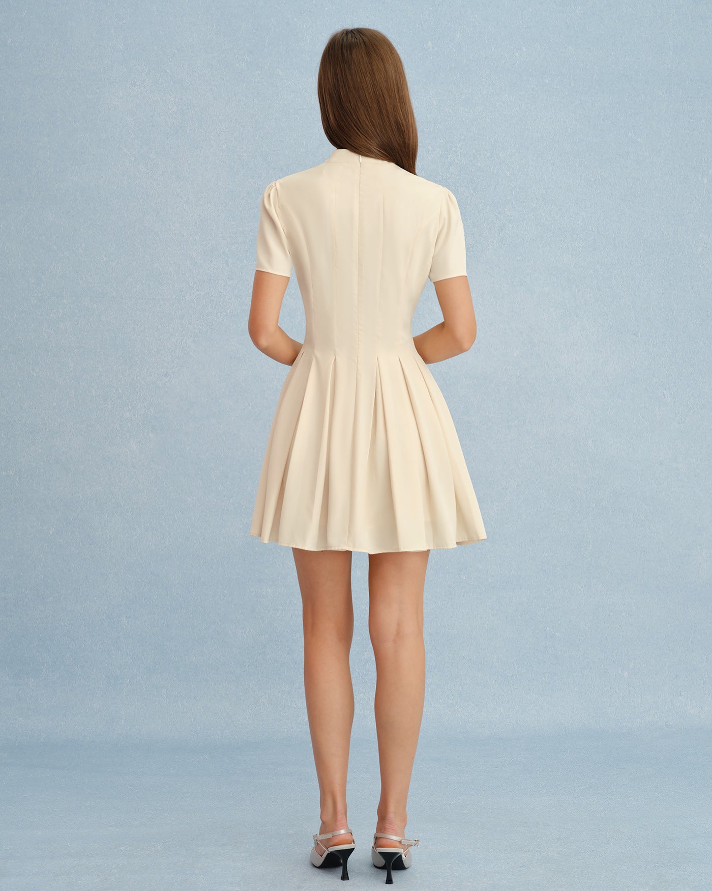 Apricot Mandarin Collar Cut-Out Mini Dress
