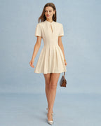 Apricot Mandarin Collar Cut-Out Mini Dress