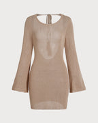 Khaki Bell Sleeve Beach Cover-Up