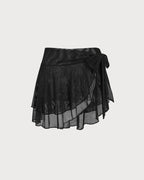 Black Ruffled Mesh Kaftan