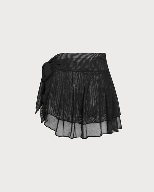 Black Ruffled Mesh Kaftan