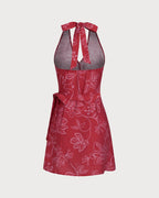 Crimson Halter Neck Beach Dress