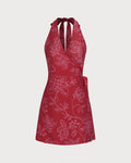 Crimson Halter Neck Beach Dress