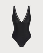 Solid Black Bralette One-Piece Swimsuit