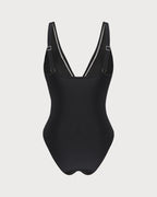 Solid Black Bralette One-Piece Swimsuit
