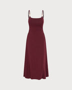 Wine Red X-Cross Knit Maxi Dress