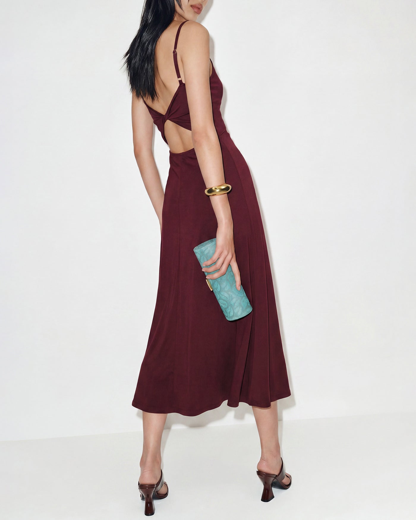 Wine Red X-Cross Knit Maxi Dress