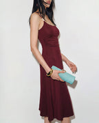 Wine Red X-Cross Knit Maxi Dress
