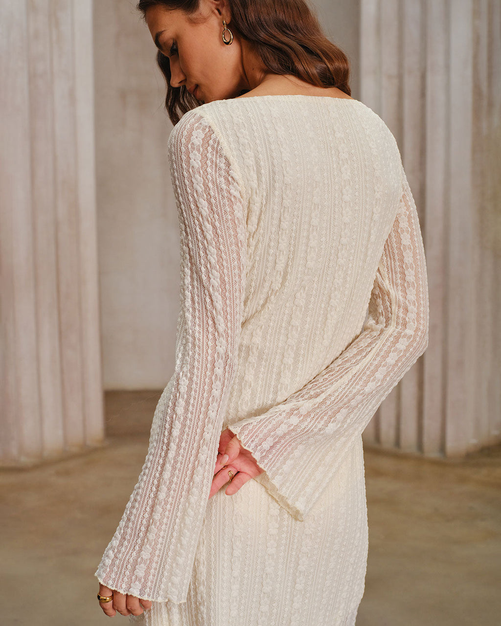 Mini Dress with Apricot Lace and Bell Sleeves