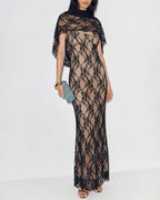 Maxi Dress with Black Lace Accents