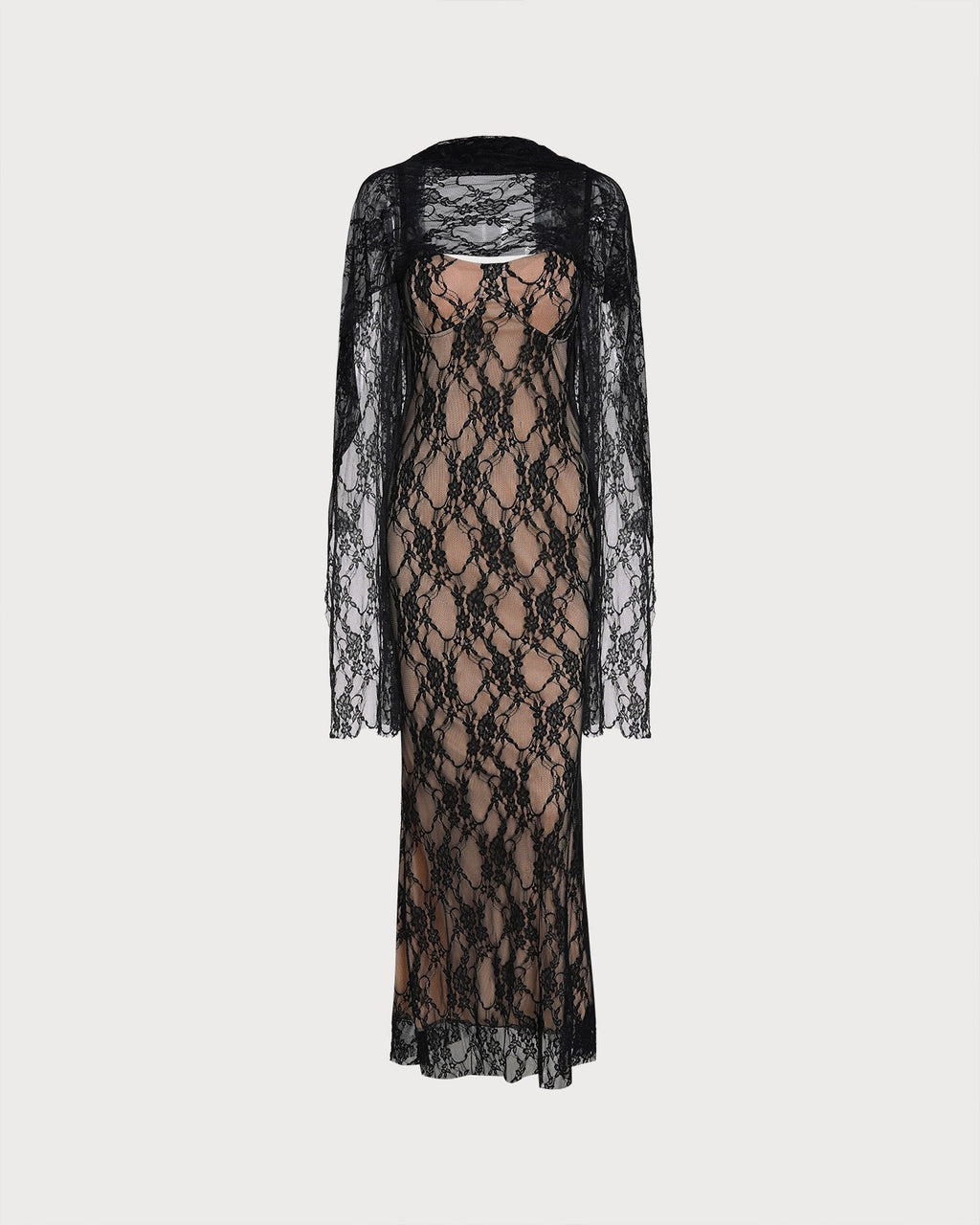 Maxi Dress with Black Lace Accents
