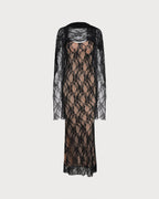 Maxi Dress with Black Lace Accents