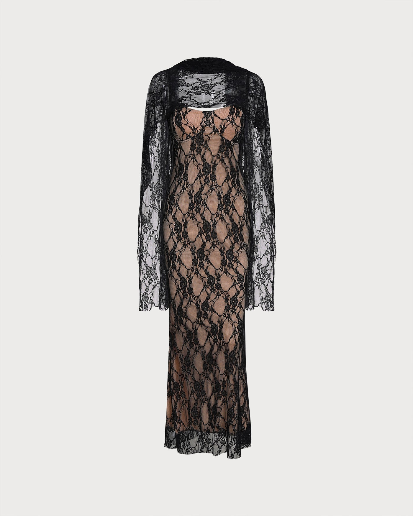 Maxi Dress with Black Lace Accents