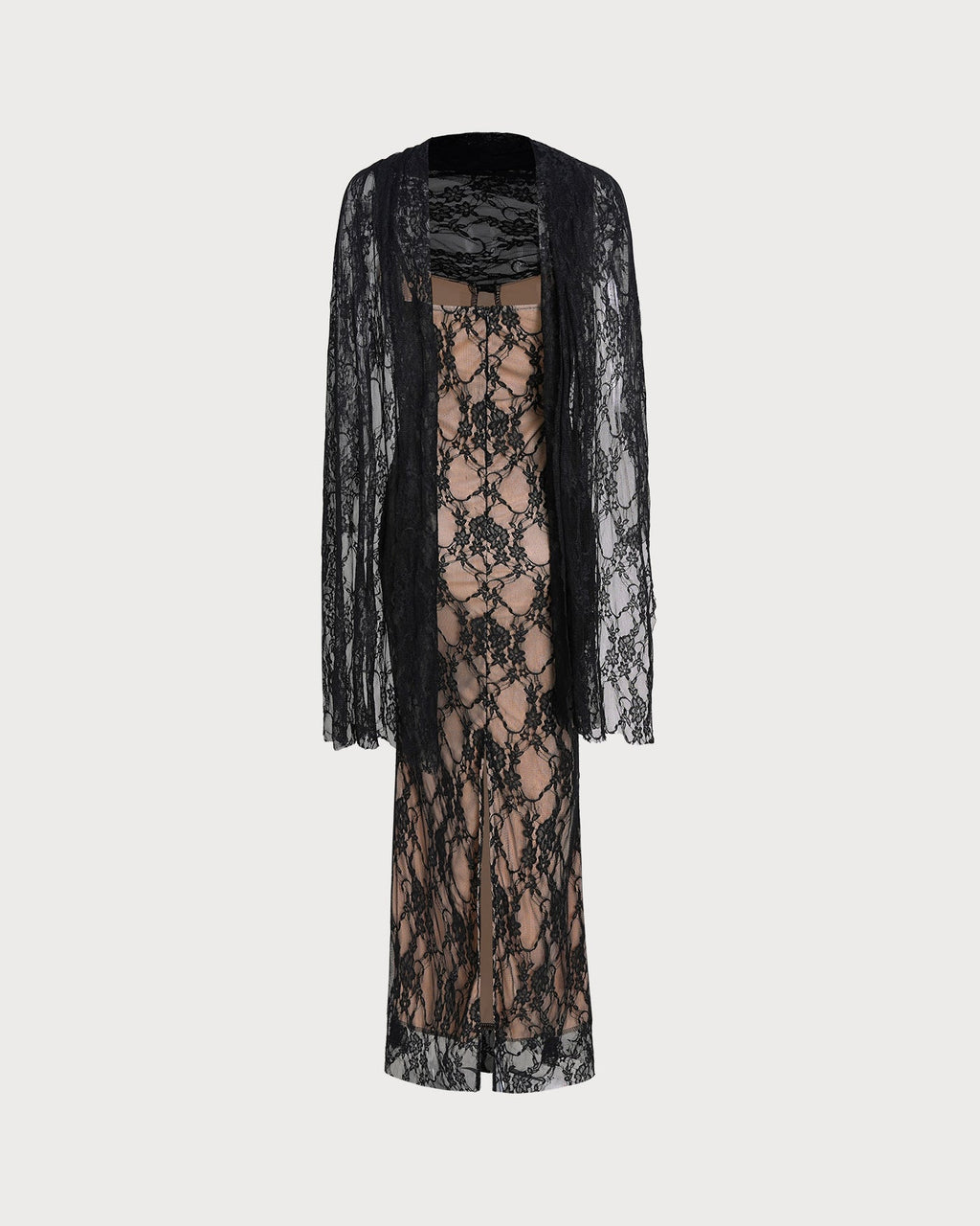 Maxi Dress with Black Lace Accents