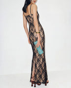 Maxi Dress with Black Lace Accents