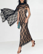 Maxi Dress with Black Lace Accents
