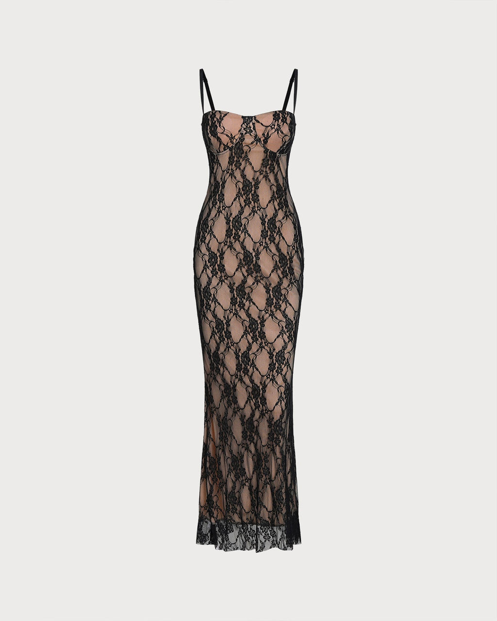 Maxi Dress with Black Lace Accents