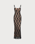 Maxi Dress with Black Lace Accents