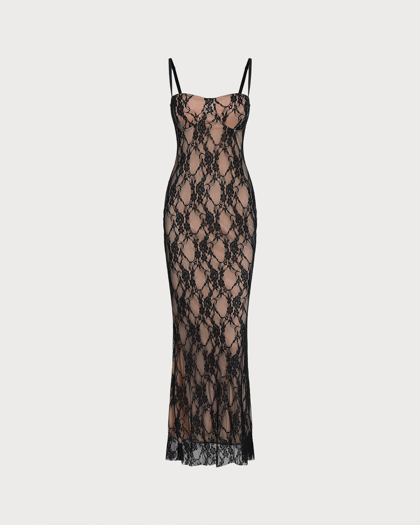 Maxi Dress with Black Lace Accents
