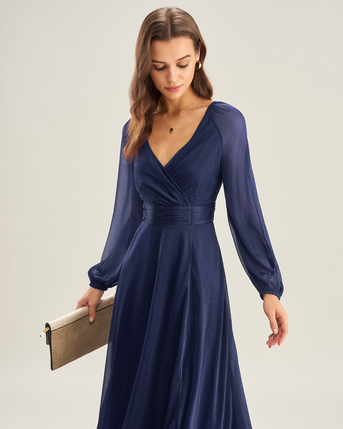 Blue A-Line Maxi Dress with V-Neck