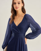 Blue A-Line Maxi Dress with V-Neck