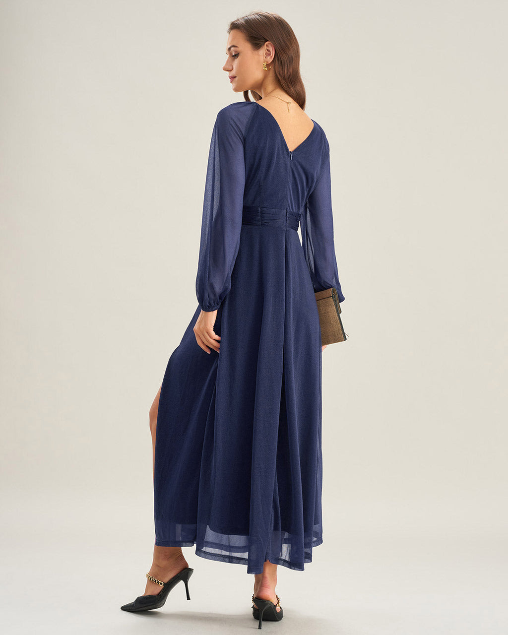 Blue A-Line Maxi Dress with V-Neck