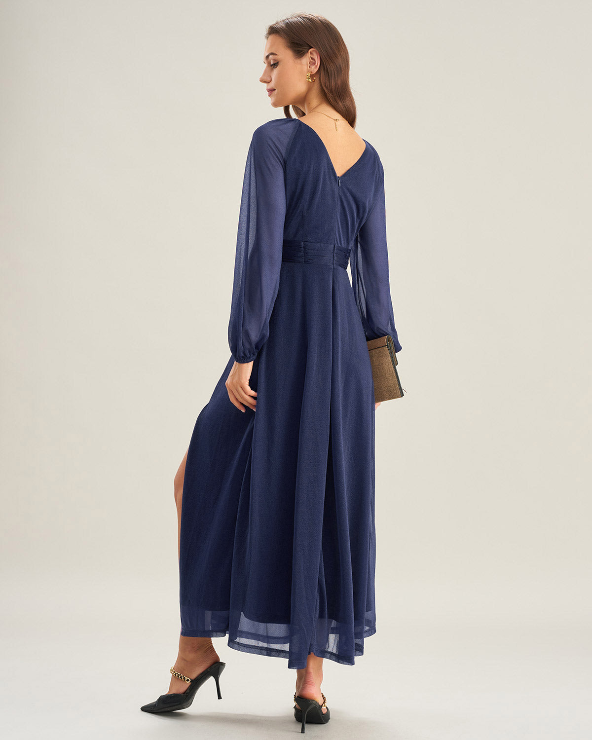 Blue A-Line Maxi Dress with V-Neck
