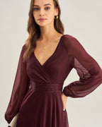Purple A-Line Maxi Dress with Sheer V-Neck Design