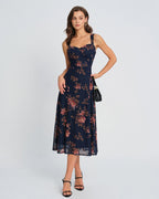 Floral Print Blue Midi Slip Dress