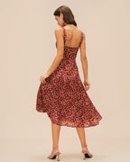 Wine Red Floral Midi Dress with Slip Design