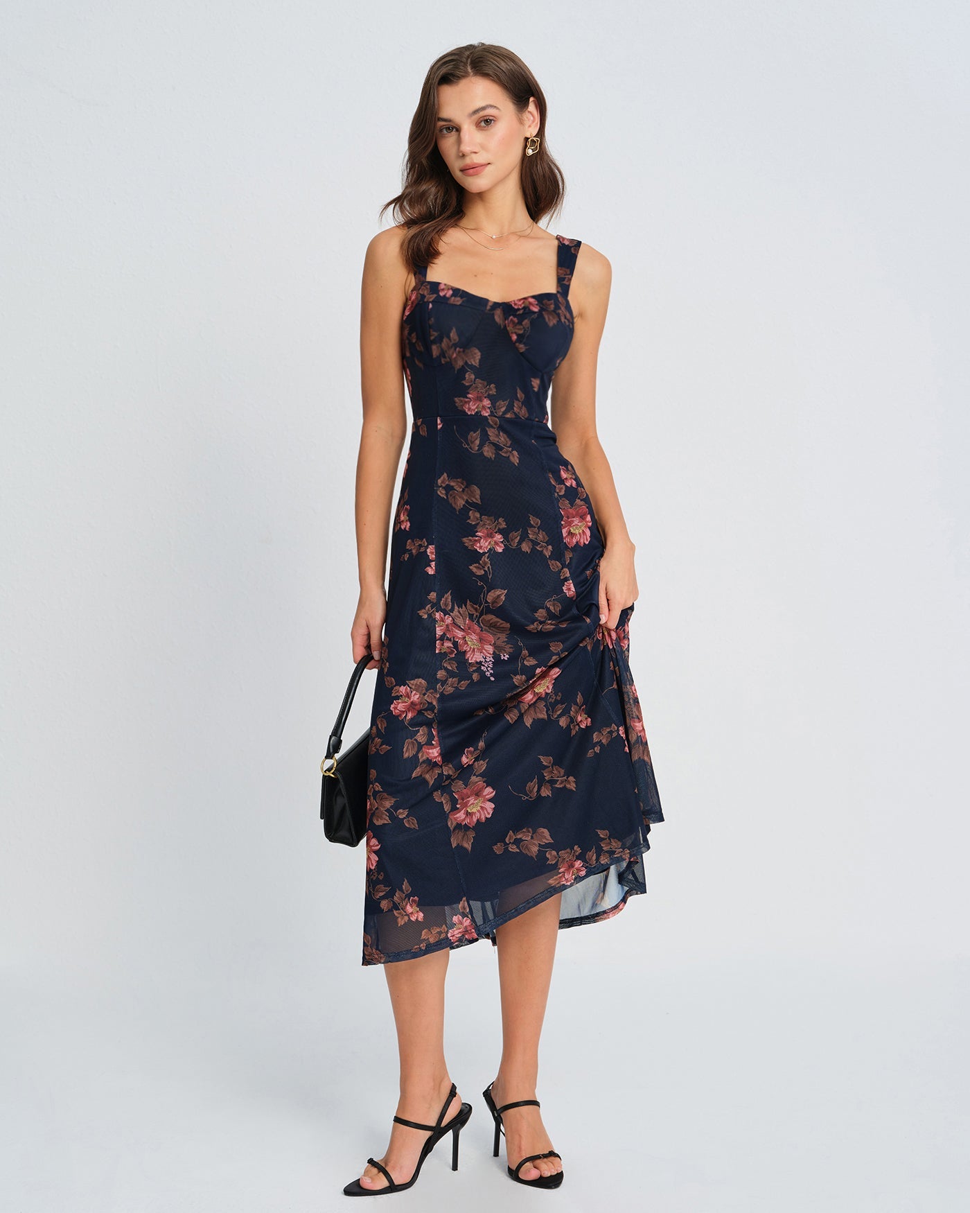 Floral Print Blue Midi Slip Dress
