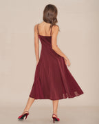 Wine Red A-Line Midi Dress with Slip Design