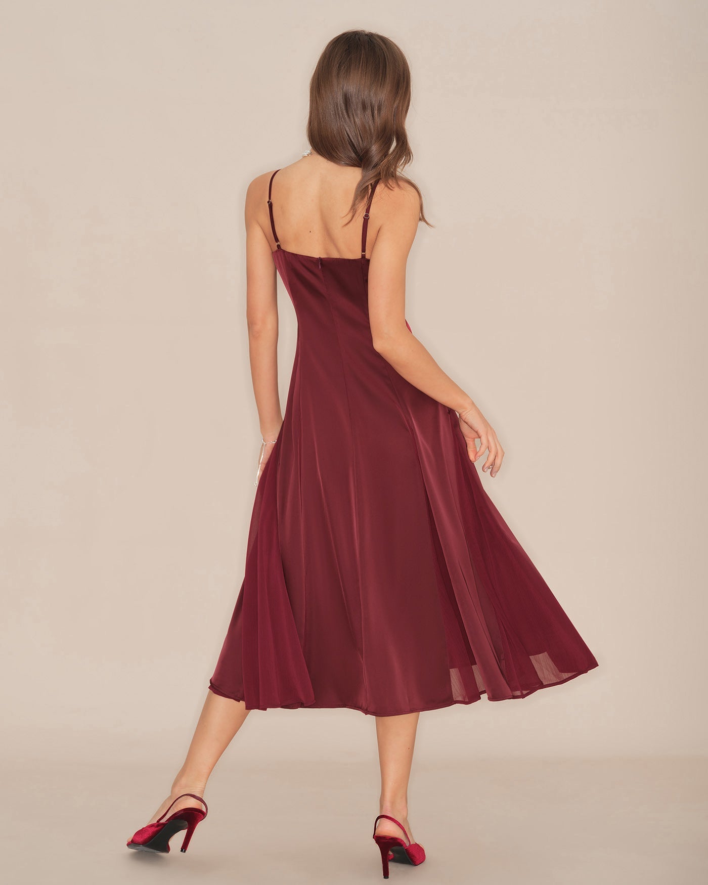 Wine Red A-Line Midi Dress with Slip Design
