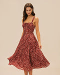Wine Red Floral Midi Dress with Slip Design