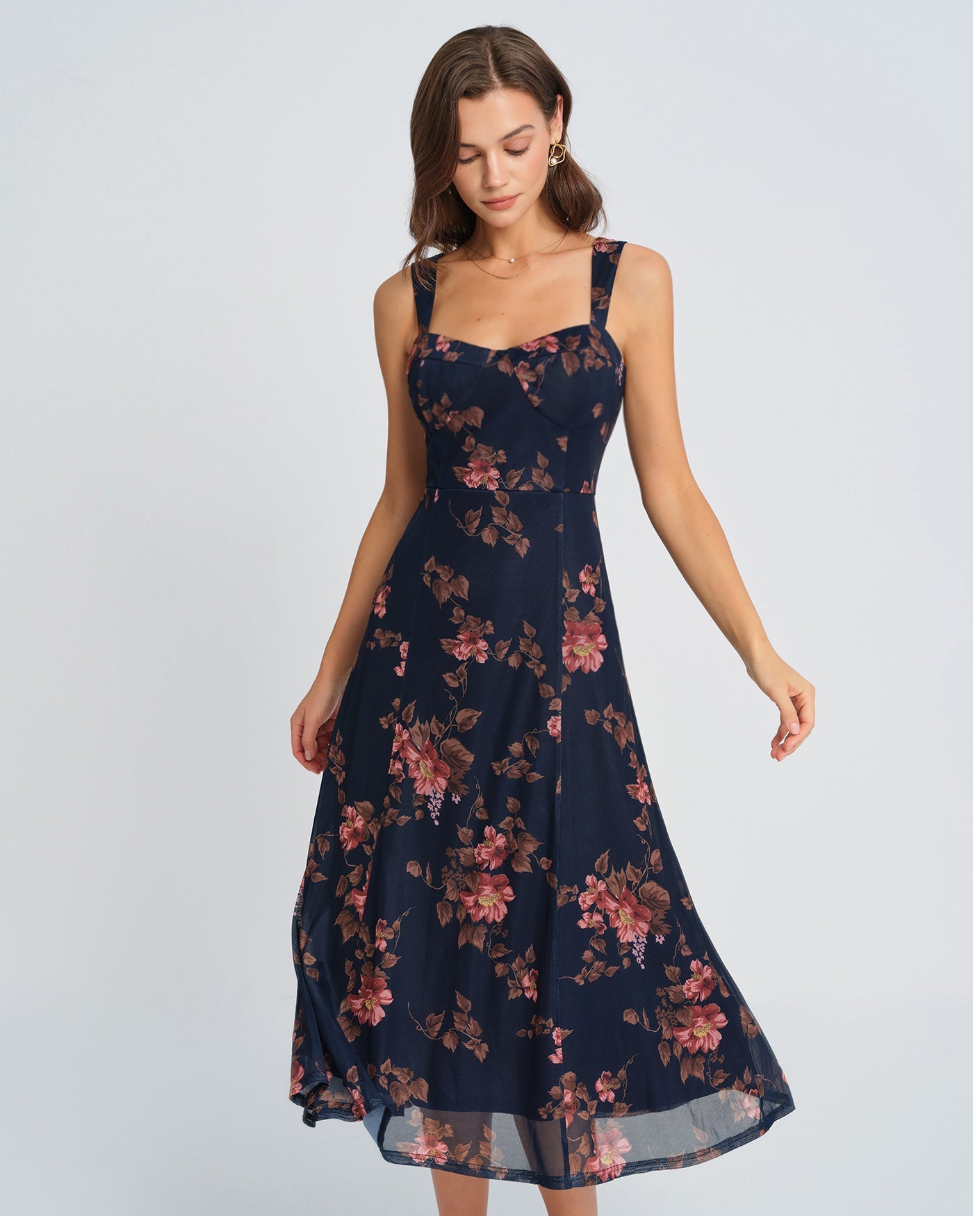 Floral Print Blue Midi Slip Dress