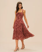 Wine Red Floral Midi Dress with Slip Design